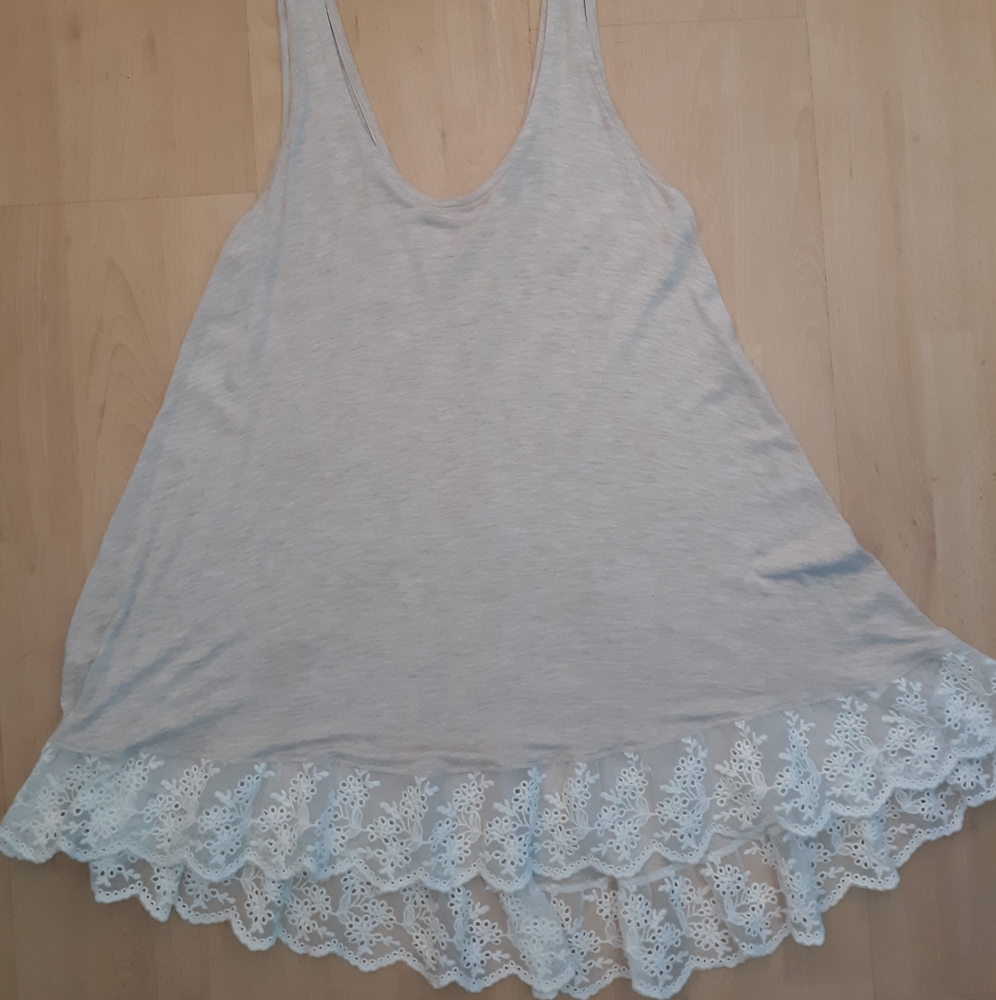 Beige Staccato Tank Top With Lace Bottom